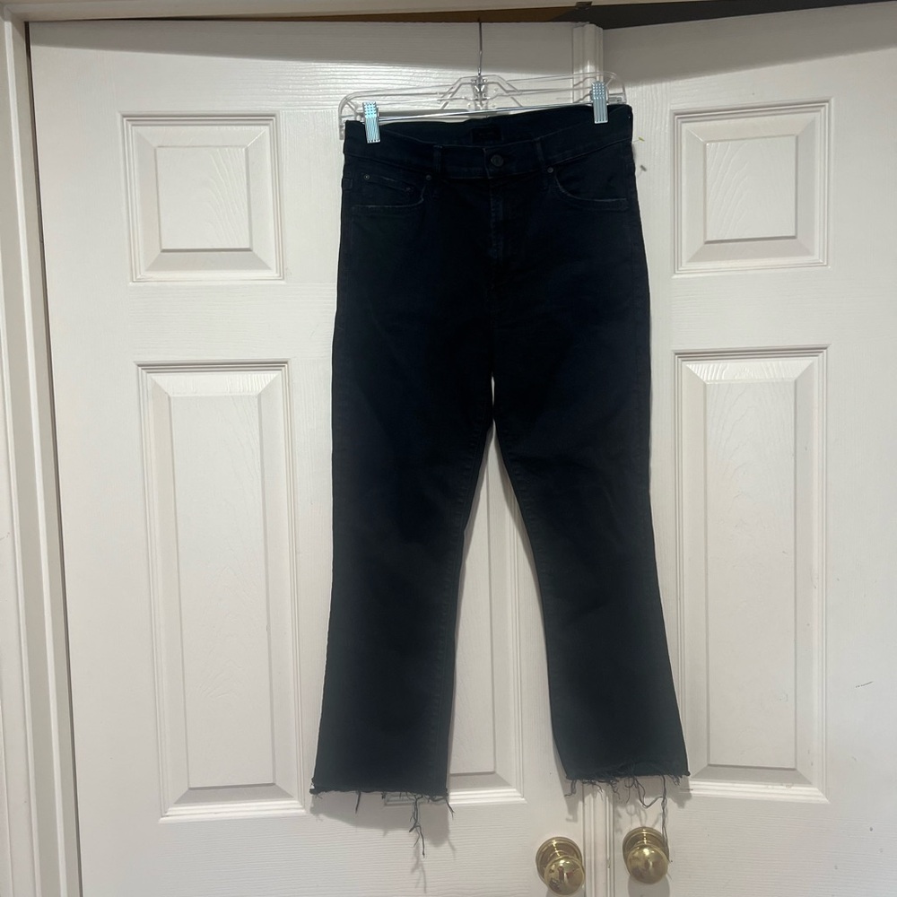 Mother Insider Crop Step Fray Jeans Size 29 Not Guilty Black Denim‎ Straight Leg